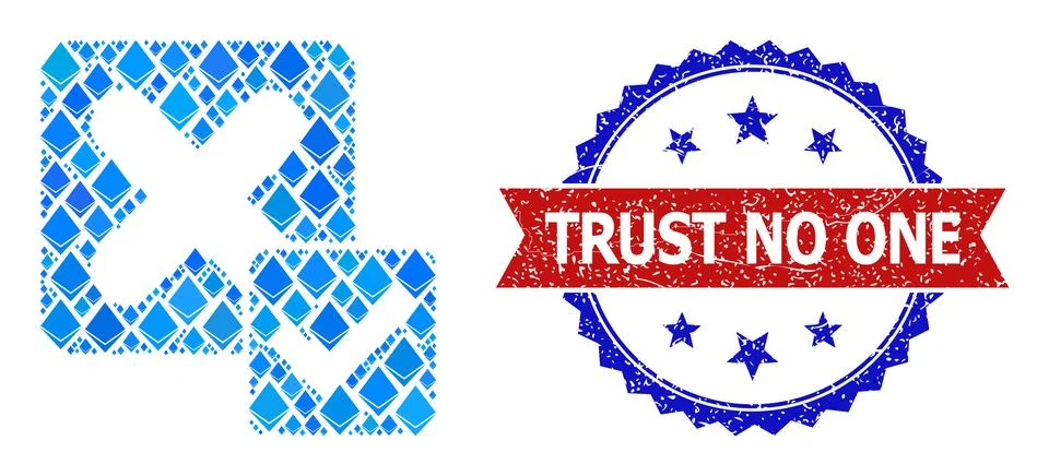 Blue Diamond Collage True Negative Icon and Textured Bicolor Trust No One Stock Illustration