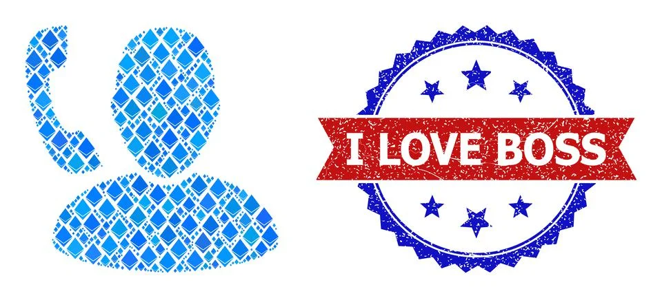 Blue Diamond Composition Call Manager Icon and Textured Bicolor I Love Boss Stock Illustration