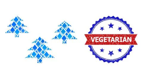 Blue Diamond Composition Forest Icon and Grunge Bicolor Vegetarian Watermark Stock Illustration