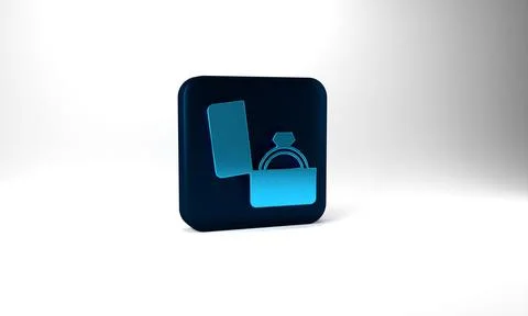 Blue Diamond engagement ring in a box icon isolated on grey background. Blue Stock Illustration