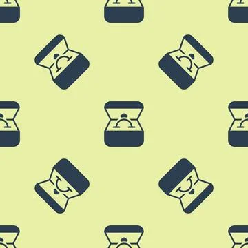 Blue Diamond engagement ring in a box icon isolated seamless pattern on yellow Stock Illustration