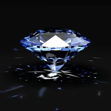 Blue Diamond with Glowing Rays on black background. Stockillustratie