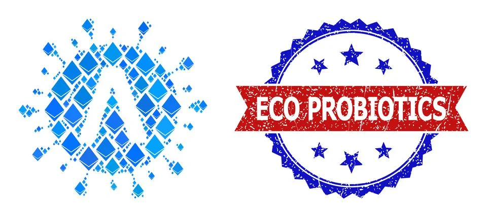 Blue Diamond Mosaic Lambda Coronavirus Strain Icon and Scratched Bicolor Eco 库存插图