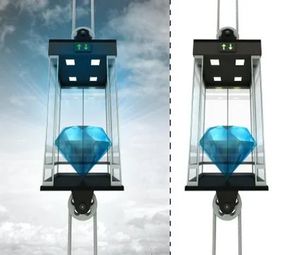 Blue diamond in sky elevator concept also isolated one illustration 스톡 일러스트