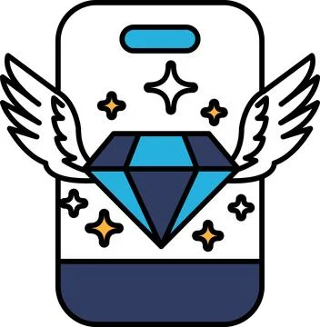 A blue diamond with a white background and two wings Stock Illustration