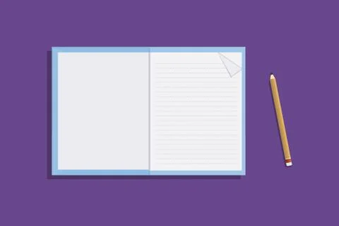 Blue diary with pencil flat styles on purple background, vector illustration Stock Illustration