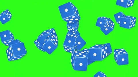 Blue Dice Falling and Bouncing Against a Green Screen Background Видео 343698968