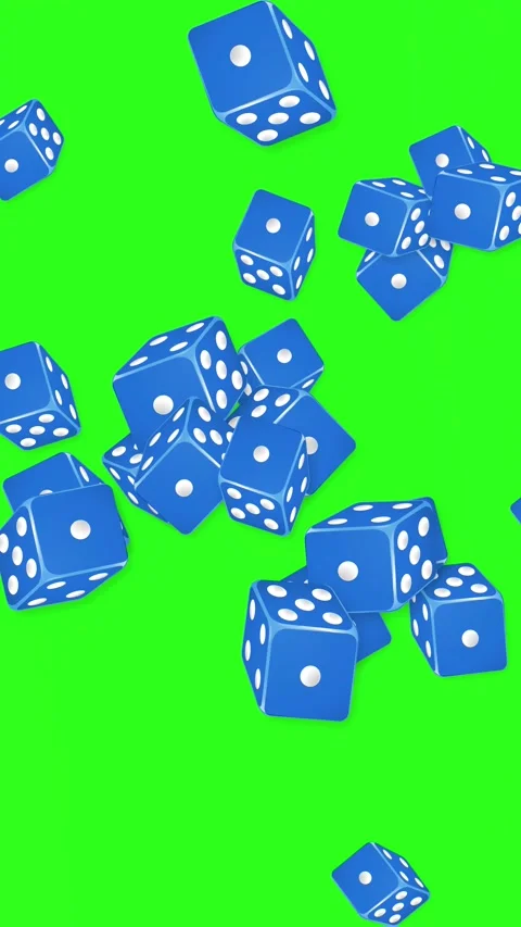 Blue Dice Falling and Bouncing on Green Screen Background Видео 344231145