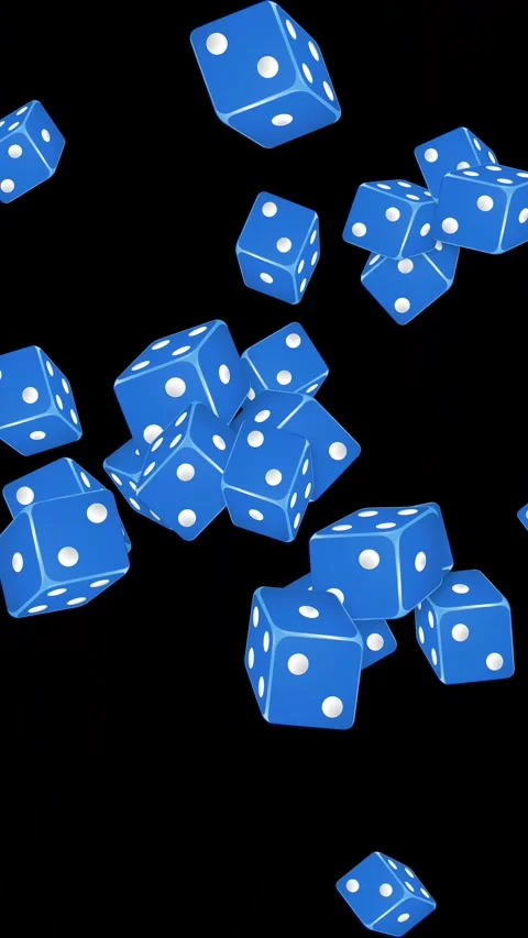 Blue Dice Falling and Bouncing on a Solid Black Background 動画素材 345294060