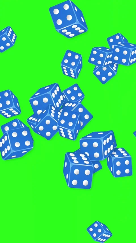 Blue Dice Falling and Bouncing on Green Screen Background 動画素材 345307965