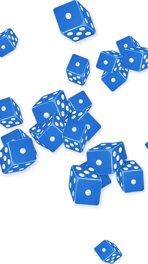 Blue Dice Falling and Bouncing on White Background Vertical Animation Stock-Footage 347345170