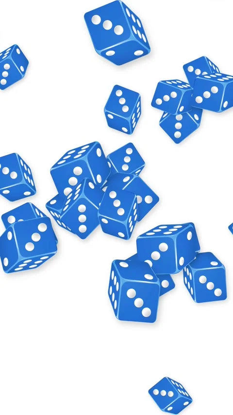 Blue Dice Falling and Tumbling Against a White Background Stock Footage 345038032