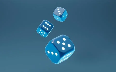 Blue dices with white dots set. Pipped dices with rounded corners.Die for c.. Stock Illustration