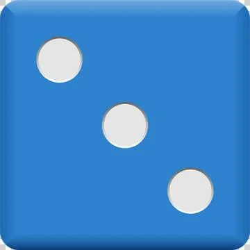 A blue die featuring the number three displayed with three white, circular .. 스톡 일러스트