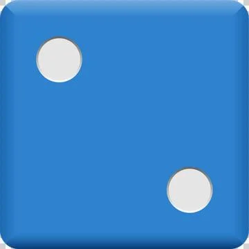 Blue die featuring two white pips, representing the number two in a game or.. Stock Illustration