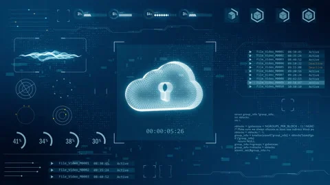 Blue digital 3D cloud computing logo with HUD background and echnology Stock Footage 158519619