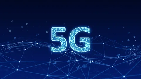 Blue digital 5G logo with line connection and technology icon levitation Stockbeeldmateriaal 168882970