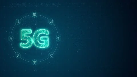 Blue digital 5G LOGO with line connection and data transfer to futuristic Stockbeeldmateriaal 237447353