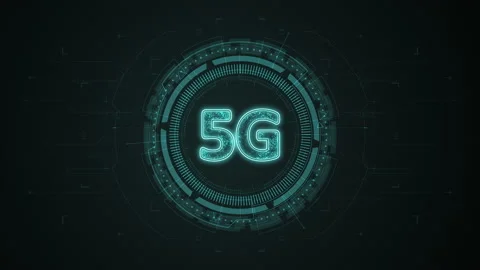 Blue digital 5G logo with rotation HUD circle technology interface Stock Footage 237535637