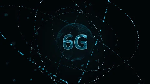 Blue digital 6G letter with particle ring circle rotation and earth sphere Stock Footage 252132565