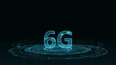 Blue digital 6G letter with particle ring circle rotation with ai technology Stock Footage 257514802