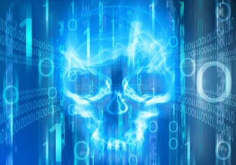 Blue digital abstract background with skull イラスト素材