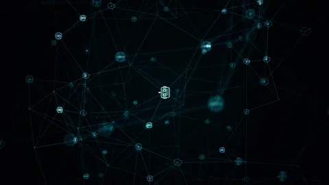 Blue digital ai icon linked on grid mesh and line connection Stock Footage 263581090