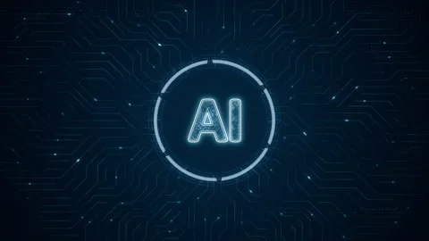 Blue digital AI logo and futuristic technology circle HUD Stock Footage 238917396