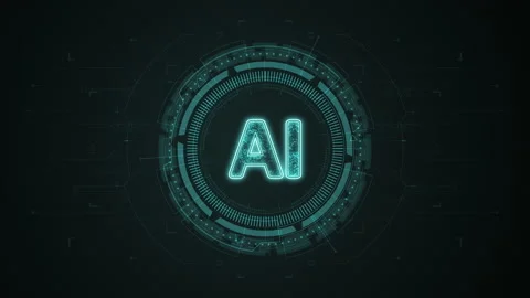 Blue digital AI logo with rotation HUD circle technology interface Stock Footage 237535577