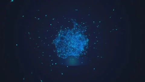 Blue digital apple shape formed by glowing network particles in dark motion.. Stock Footage 340971266