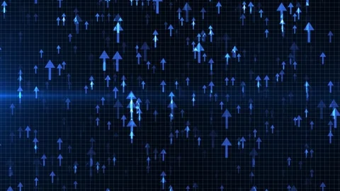 Blue digital arrows moving upward on a grid background representing data grow 库存影片 331032227