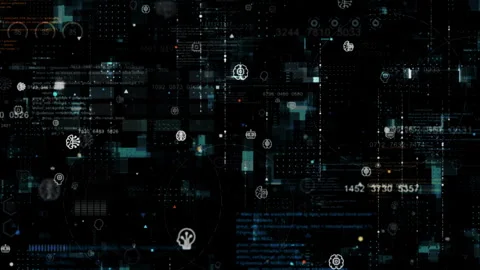Blue digital artificial intelligence (AI) icon and data matrix simulation Stock Footage 245997774