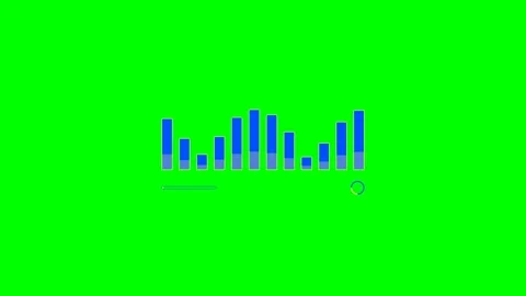 Blue digital audio equalizer bars isolated on a vibrant green background Stock Footage 340900400