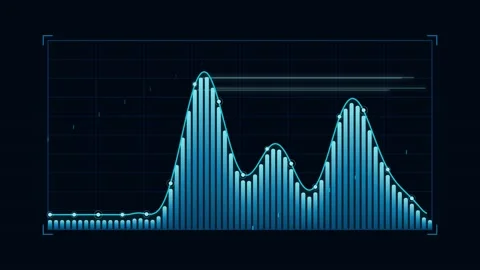 Blue Digital Bar Chart Graph Showing Growth and Decline on Dark Background Stock Footage 347561072