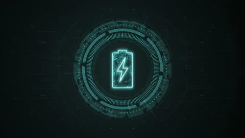 Blue digital battery logo with rotation HUD circle technology Stock Footage 237875520