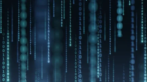 Blue digital binary code streams down against a dark backdrop 動画素材 315465647
