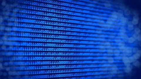 Blue digital binary data on computer screen looping with bokeh Stock Footage 129653770