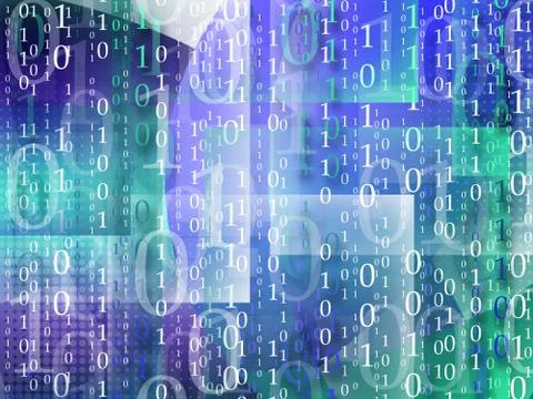 Blue digital binary data on computer screen Illustrazione stock