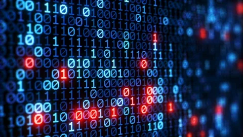 Blue digital binary data digits close up scrolling on computer screen. seamle Stock Footage 95836094