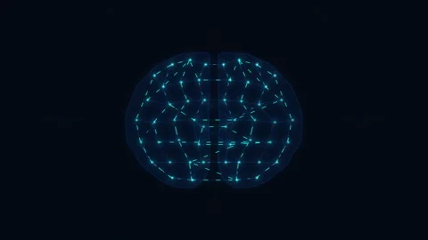 Blue digital brain animation depicting AI neural network technology Stock Footage 346545999