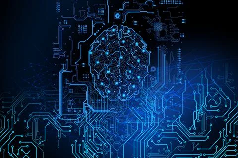 Blue digital brain circuit - technology concept board イラスト素材