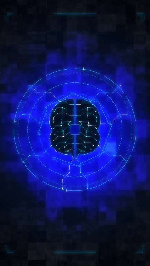 Blue digital brain interface animation, futuristic cyber mind tech, neural .. Stock Footage 348325264