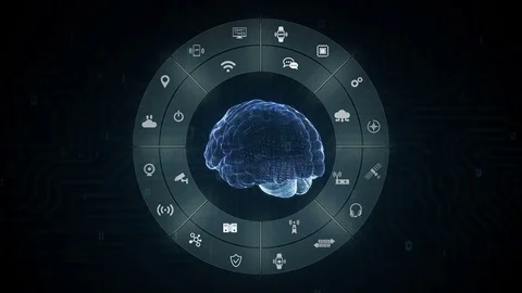 Blue Digital brain, Internet of things technology, artificial intelligence. Stock Footage