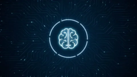 Blue digital brain logo and futuristic technology circle HUD Stock Footage 238917763