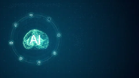 Blue digital brain logo and circle futuristic HUD with Ai chatbot Stock Footage 245997409