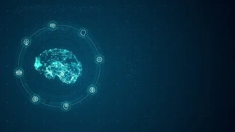 Blue digital brain logo and circle futuristic HUD with Ai chatbot Stock Footage 256233636