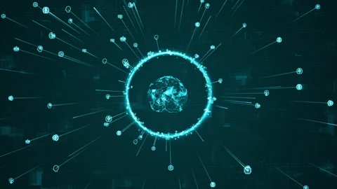 Blue digital brain logo and AI icons ring rotation around logo Stock Footage 268255043