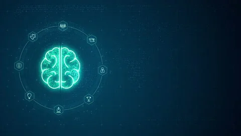 Blue digital brain LOGO with line connection and data transfer to futuristic Stock Footage 237447382