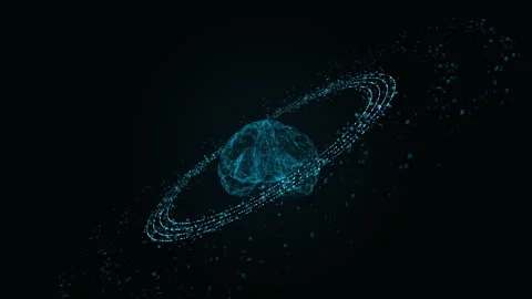 Blue digital brain logo with particle ring circle rotation and ai technology Stock Footage 254087193