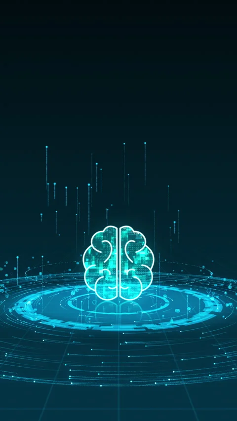 Blue digital brain logo with particle ring circle rotation and ai technology Stock Footage 275350110